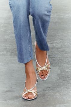 METALLIC KNOT STRAP SANDALS - Silver | ZARA United States Blazers Shoes, Coat Shoes, Cocktail Attire, Metallic Sandals, Blazer And Shorts, Shoes Trainers, Leather Coat, Strap Sandals, Shopping List