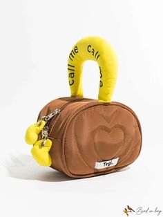 BirdinBag - Quilted Mini Satchel with Heart Patch: Stylish Top Handle Bag in Polyester Heart-shaped Brown Bag For Everyday Use, Brown Heart-shaped Bag, Heart-shaped Mobile Phone Bag For Everyday Use, Button Bag, Quilted Top, Heart Patch, Heart Patches, High Fashion Outfits, Stylish Top