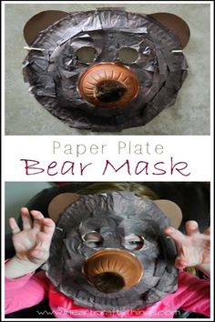 a paper plate bear mask made out of toilet paper with the words, paper plate bear mask