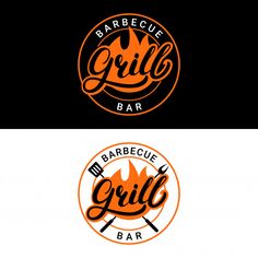 the logo for barbecue grill bar, which is designed in orange and black with flames