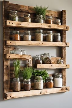 Turn Old Wooden Pallets into Wall-Mounted Storage Shelves Mounted Shelves, Kitchen Store, Rustic Wall, Wall Mounted Shelves, Wooden Pallets