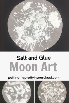 Try this stunning salt and glue moon art activity. It's a process art project that displays well. Ten moon facts are included in the post. Moon Activities For Kindergarten, Solar System Craft Preschool, Sun Craft For Preschoolers, Sky Activities For Toddlers, Spaces And Places Theme For Infants, Day And Night Activities Preschool, Day And Night Craft, Goodnight Moon Activities, Space Crafts Preschool