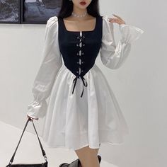 Short Party Outfit, Mini Corset Dress, Dresses Short Party, Look Legging, Outfit 90s, Summer Lace, Korean Fashion Dress, Mode Kpop, Ruffle Long Sleeve