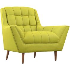 a lime green chair with wooden legs on an isolated white background