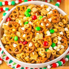 a white bowl filled with christmas cheer cereal