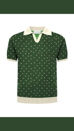 Step into vintage charm with this classic green polka dot polo 🎩✨ Perfect for a retro yet modern look! #VintageStyle #PolkaDotPolo #RetroFashion #CasualChic #TrendyClassics 🌿🤍 V Neck Polo Shirt, 1960s Mod, Green Polka Dot, Mens Green, Knit Shorts, The Spirit, New Outfits, Casual Chic, Retro Fashion