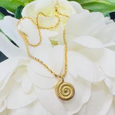 This necklace is plated with 18k gold to give it a luxurious look and feel, and it is completely tarnish-free, so you can wear it with confidence knowing that it will stay looking beautiful for years to come. The rope chain adds a touch of elegance to the piece, making it perfect for both casual and formal occasions.  Waterproof, non-fading high quality, and hypoallergenic jewellery  Chain Length: 45cm, Pedant: 14mm x 19mm, Rope Chain This is a perfect gift for her, unique gift idea and Xmas gif Gold Spiral Necklace As A Gift, Gold Spiral Necklace For Gifts, Gold Spiral Necklace For Gift, Minimalist Gold Spiral Jewelry, Xmas Gifts For Mum, Xmas Gif, Jewellery Chain, Necklace Rope, Sea Snail