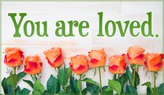 there are many orange roses in front of a sign that says, you are loved