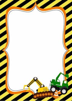 a construction themed frame with an excavator on it