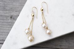 14k Yellow Gold Pearl Dangle Earrings, 14k Gold Pearl Jewelry, June Birthstone Earrings, Staggered P Gold Pearl Jewelry, Pearl Dangle Earrings, Birthstone Earrings, Earring Tutorial, June Birthstone, Birthstone Earring, Pearl Earrings Dangle, June Birth Stone, Gold Pearl