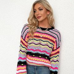 Striped Knitwear, Pull Oversize, Elegant Sweater, Boho Sweater, Summer Sweaters, Oversized Knitted Sweaters, Loose Outfit, Round Neck Sweaters, Knit Sweatshirt