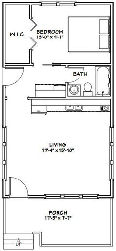 the floor plan for a two bedroom, one bathroom apartment with an attached living area