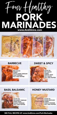 four different types of pork marinades are shown in this advert for the restaurant