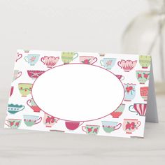 Tea Cups Modern Vintage Place Card | Zazzle Porcelain Tea Cups, Vintage Place, Vintage Bone China, Place Card, Place Cards, Hat Crafts, Gaming Wall Art