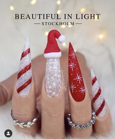 Festive Nail Designs, New Years Nail Designs, Light Nails, Christmas Nail Art Designs, Christmas Nails Acrylic