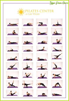 a woman doing yoga poses on her stomach and back with the words pilates center