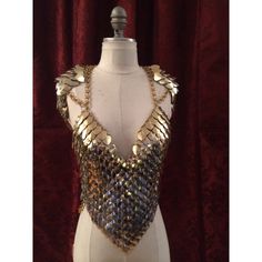 Surmount Scale Top XS - L ($600) ❤ liked on Polyvore featuring tops, sport top, sports tops, patterned tops, brown tops and print top Retro Future Fashion, Chainmail Clothing, Scale Dress, Scale Top, Scale Mail, Chain Maille, Fantasy Costumes, Halloween 2018, Sample Sale