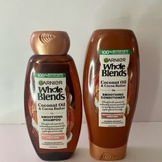 Coconut Oil And Cocoa Butter Smoothing Shampoo And Conditioner. Smooths And Controls Frizzy Hair Whole Blends Shampoo, Elvive Shampoo, Garnier Shampoo, Control Frizzy Hair, Garnier Whole Blends, Herbal Essence Shampoo, Whole Blends, Coconut Shampoo, Feel Healthy