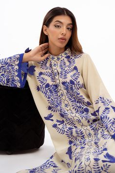 Zaib Spring Tunic Sets With Digital Print, Bohemian Sets With Embroidered Sleeves For Spring, Bohemian Spring Sets With Embroidered Sleeves, Spring Printed Tunic Sets, Elegant Silk Blouse With Digital Print, Spring Silk Sets With Embroidered Sleeves, Elegant Floral Print Tunic Blouse, Elegant Floral Tunic Blouse, Spring Tunic Blouse With Printed Motifs