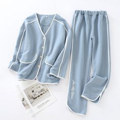 The Thick Double Pocket Pajama Set 2 Piece Pj Set comes with a long sleeve pajama top with classic V-neck pajama shirt. The solid and highly durable cotton product also has double pockets and a long pant!! We are passionate about fabric and textile materials and have thus created the best, most comfortable yet practical line of pajamas. This loungewear is all you need to help relax at home. They are soft and easy to touch which projects versatility and effortless grace in every step you take. Ma Simple Pajamas, Lounging Outfit, Women Pajamas, Night Suit, Sleepwear Sets, Pajamas Set, Pajama Shirt, Pajama Top, Long Sleeve Pyjamas