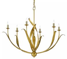 a gold chandelier with five candles in it