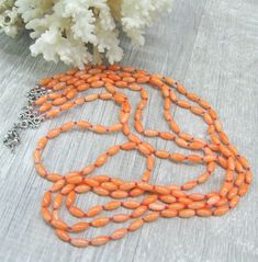 Bamboo Coral, Vintage Jewelry Sets, Rice Grain, Rice Bead, Orange Coral, Natural Coral, Coral Necklace, Coral Jewelry, Coral Beads