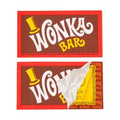 two chocolate bars with the words wonka bar on each one and an image of a top hat