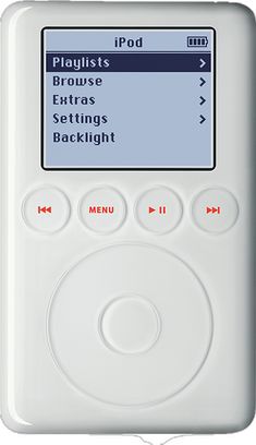 an mp3 player with buttons and menus on the front side is shown in white