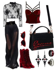 Aesthetic, fatal outfit with a handmade velvet bag "Garmonia". #handmade #handmade_bag #choose_your #purse_must_haves #cute_suitcases #vintage_bags #uniqlo_bags #beadwork #embroidery Cherry Aesthetics Outfit, Black Goth Outfits, Red Goth Outfits, Outfits For Concerts, Black And Red Outfit, Enby Outfits, Red And Black Outfit, Red Black Outfit, Red Velvet Outfits