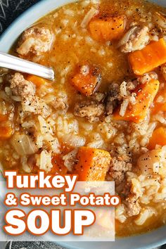 a bowl of turkey and sweet potato soup