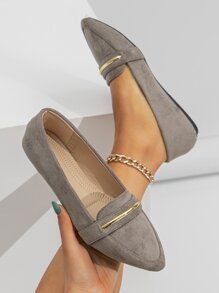 Metal Decor Loafers | SHEIN USA Pretty Sandals, Fashion Shoes Sandals, Shoes Heels Classy, Cinderella Shoes, Fantastic Shoes, Chic Heels, Best Shoes For Men, Slip On Flats, Stunning Shoes