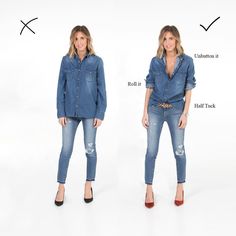 Looks Camisa Jeans, Mode Tips, Camisa Jeans, Fashion Vocabulary, Mode Jeans, Foto Tips, Double Denim, Mode Casual, Outfit Jeans