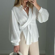 Brand: S.Deer White Shirt Blouse Asymmetrical Design Light, Comfortable Fabric New With Tags Elegant V-neck Shirt For Brunch, Spring Office Blouse With Shirttail Hem, Asymmetrical Summer Workwear Shirt, Trendy Long Sleeve Shirt For Brunch, Summer Office Blouse With Asymmetrical Hem, Asymmetrical Hem Blouse For Summer Office, Spring Blouse For Workwear With Asymmetrical Hem, Summer Workwear Shirt With Asymmetrical Hem, Versatile Long Sleeve Blouse For Day Out