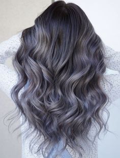 Steel Blue Balayage, Non Bleach Balayage, Mommy Hair Makeover, Werewolf Oc, Blue Balayage, Bold Highlights, Blue Grey Hair, Funky Colors, Modern Shag Haircut