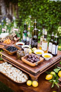 an image of food and drinks on a table in the photo collaged together