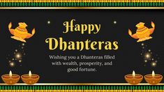 happy dhanteras greeting card with golden birds and candles on the occasion of diwaling