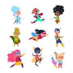 various cartoon characters in different poses