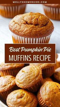 the best pumpkin pie muffins recipe on a plate with more muffins in the background