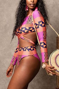 Size(in) Bust Waist Hip S 28.4  23.6  30.7  M 31.5  25.2  33.5  L 34.7  26.8  35.8  XL 37.4  28.4  38.2 Trendy Multicolor Long Sleeve Swimwear, Trendy Long Sleeve Multicolor Swimwear, African Swimwear, Long Sleeve Swimwear, African Inspired Clothing, Printed Tankini, Long Sleeve Swimsuit, African Fashion Women Clothing, African Fashion Women