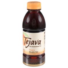 tegava peach black tea in a glass bottle on a white background with clippings