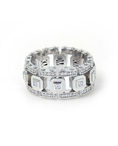 Luxury Bands With Diamond Accents, Luxury Silver Bands With Single Cut Diamonds, Luxury Diamond White Diamond Bands, Luxury White Gold Open Band, Luxury White Gold Wide Band, Fusion Style White Gold Rings For Formal Occasions, White Gold Fusion Rings For Formal Occasion, Luxury Diamond Promise Band, Formal Fusion Style White Gold Rings