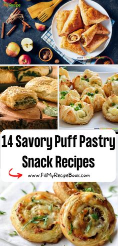 14 Savory Puff Pastry Snack Recipes ideas. Easy pie and fruit snacks for kids or parties or appetizers with various fillings for treats. Savory Puff Pastry Recipes, Puff Pastry Dinner, Puff Pastry Recipes Appetizers, Puff Pastry Snacks, Puff Pastry Recipes Savory, Easy Puff Pastry Recipe, Savory Puff Pastry, My Recipe Book, Pasties Recipes