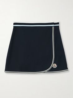 MONCLER Appliquéd striped cotton-piqué mini wrap skirt | NET-A-PORTER French Accent, Mini Wrap Skirt, Moncler Women, Expensive Taste, Mini Wrap, Ulzzang Fashion, Ski Wear, Wrap Skirt, Jeans Dress