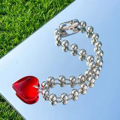 Beautiful Necklace For Valentines Casual Valentine's Day Party Jewelry, Casual Jewelry For Valentine's Day Party, Casual Red Metal Jewelry, Big Heart Necklace, Necklace Y2k, Heart Choker Necklace, Collar Chain, Heart Choker, Heart Chain