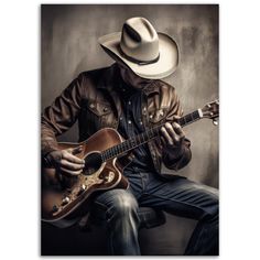 a man with a cowboy hat playing an electric guitar