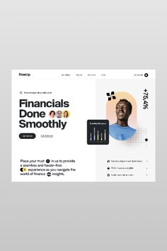 a web page with an image of a man's face and the words financials done