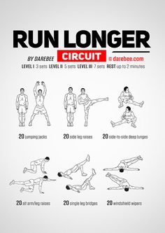 an exercise poster with instructions for the run longer circuit, which includes exercises to help you get up and down