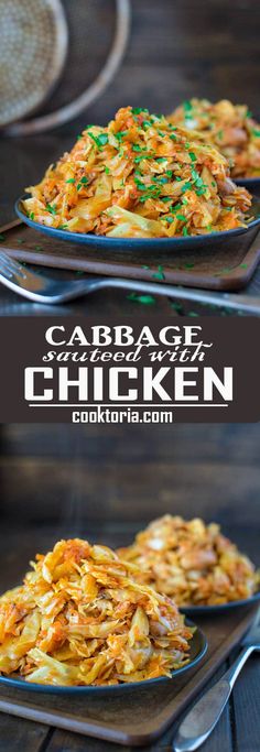 this is an image of cabbage and chicken casserole in a pan with the title above it