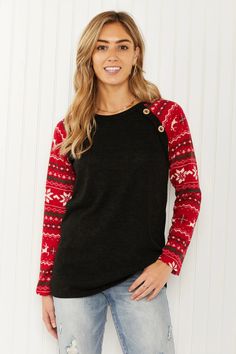 Winter Wonderland Baseball Sleeve Top – the GRATI shop Christmas Baseball, Winter Wonderland Christmas, Fashion District, Winter Tops, Girl Next Door, New Print, Casual Girl, Fair Isle