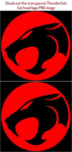 two red and black logos with the words, check out this transparent thunder cats logo